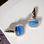 Chokore Chokore Checkered Past (Blue) - Pocket Square & Blue Silk Tie - Solids range Chokore Squircle Cufflinks with Stone (Light Blue)