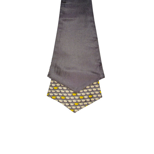 Chokore Grey & White Elephant Silk Reversible Cravat
