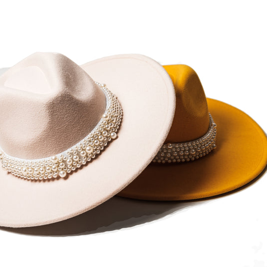 Chokore Pearl embellished Fedora Hat (Beige)