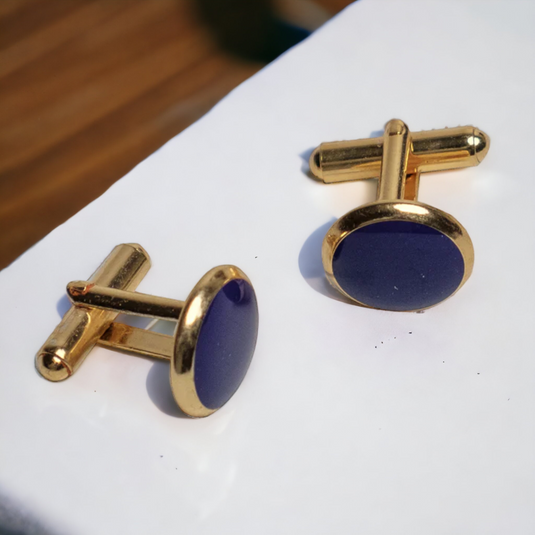 Chokore Round Gold Cufflinks (Blue)