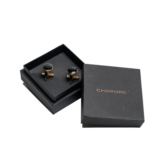Chokore Round Gold Cufflinks (Black)