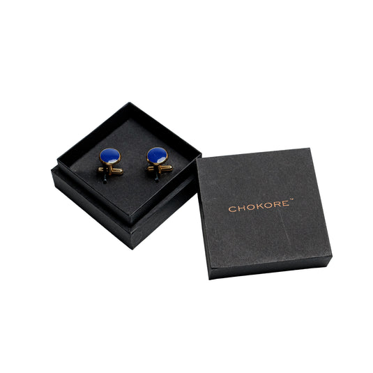 Chokore Round Gold Cufflinks (Indigo)
