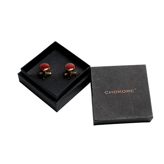 Chokore Round Gold Cufflinks (Brown)