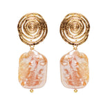 Chokore Chokore Multi-layer Long Coconut Shell Necklace (Red) Chokore Gold Coil Baroque Freshwater Pearl Earrings (Pink)