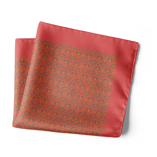 Chokore Coral & Green Silk Pocket Square - Indian at Heart Range