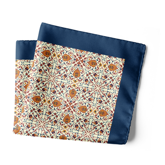 Chokore Navy Blue & Off-white Silk Pocket Square - Indian at Heart Range