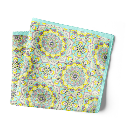 Chokore Sea Green and Lemon Pocket Square - Indian at Heart line
