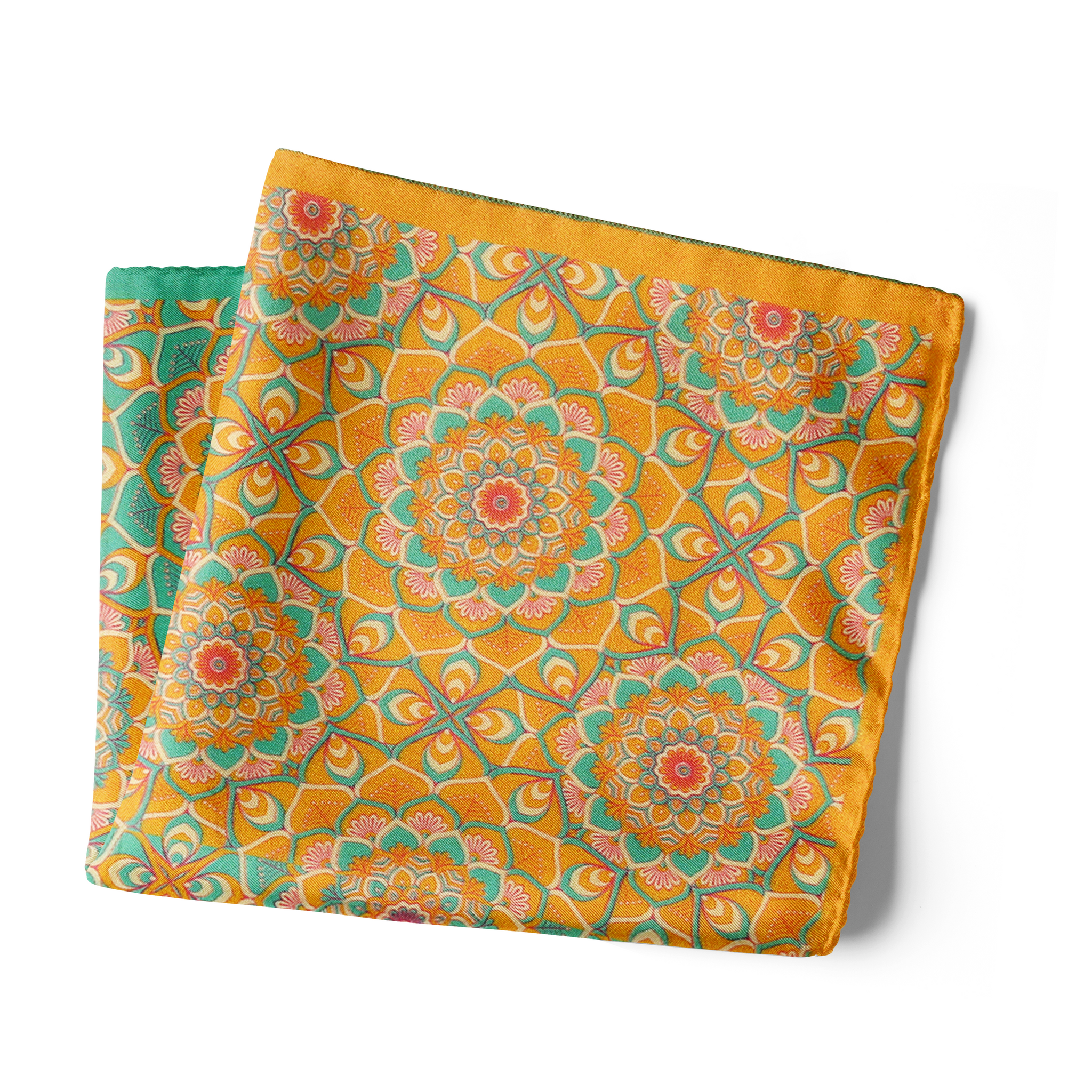 Chokore Men’s Silk 2-in-1 Pocket Square Indian At Heart Line (Sea Green and Orange)