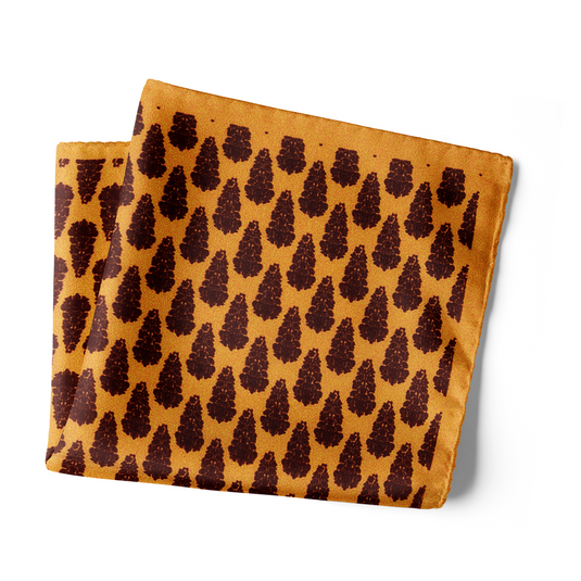 Chokore Yellow & Rust Silk Pocket Square - Indian At Heart line