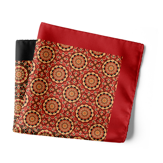 Chokore Two-in-One Black & Red Silk Pocket Square - Indian At Heart Collection