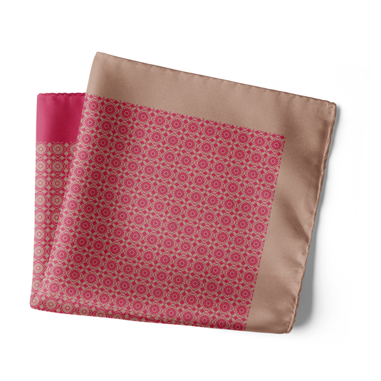 Chokore Wine Pink & Beige Silk Pocket Square - Indian At Heart Collection