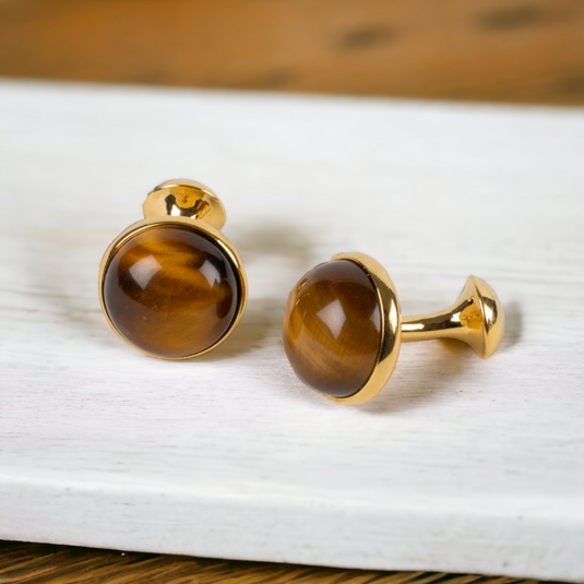 Tiger Eye Round Cufflinks – Earthy Luxury Accent
