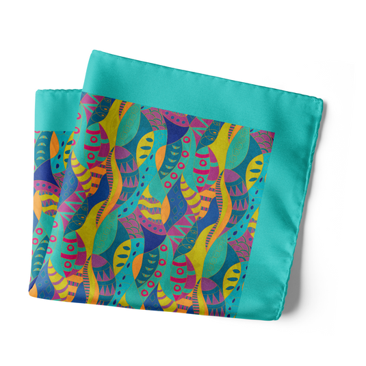 Chokore Turquoise & Orange Pocket Square - Marine Collection