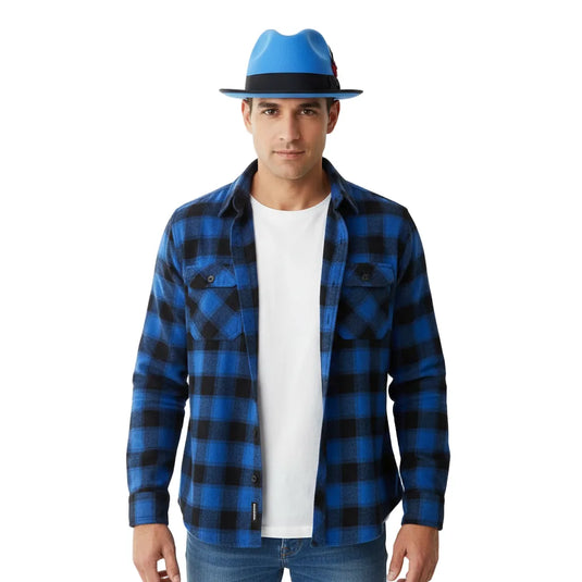 Chokore Classic Bluebird Fedora Hat with Feather Detail (Soft Blue)