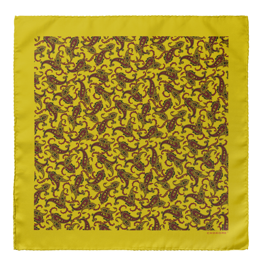 Chokore Yellow Satin Silk pocket square from the Indian at Heart Collection