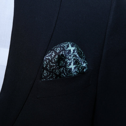Chokore Sea Green & Black Silk Pocket Square - Indian at Heart Range