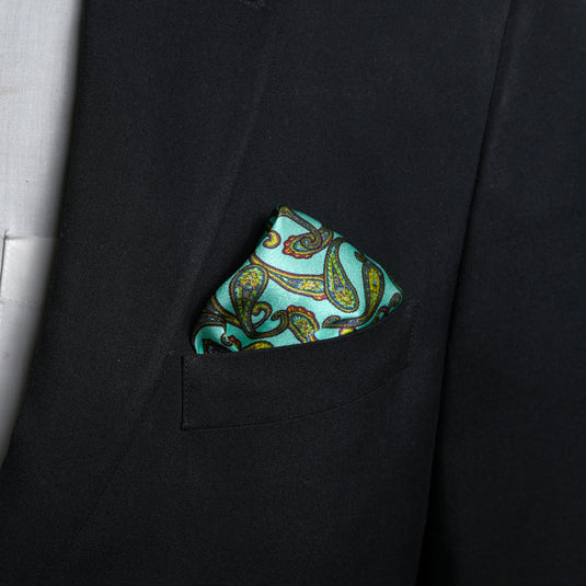 Chokore Turquoise Paisley Silk Pocket Square - Indian at Heart Range