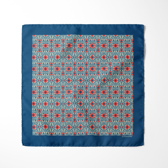 Chokore Blue & Scarlet Silk Pocket Square - Indian at Heart Range