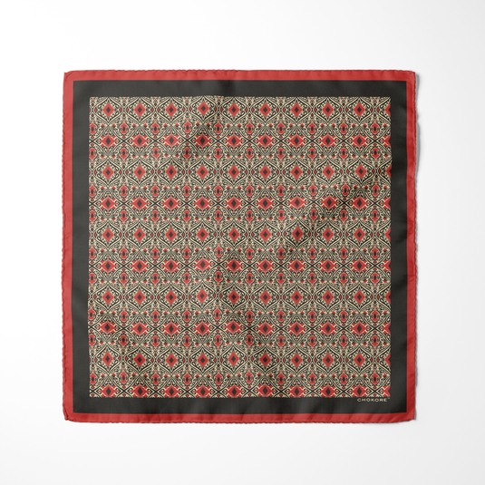 Chokore Black & Red Silk Pocket Square - Indian at Heart Range
