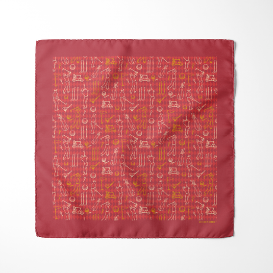 Chokore Red Golf Print Silk Pocket Square - Sporty Silks Range