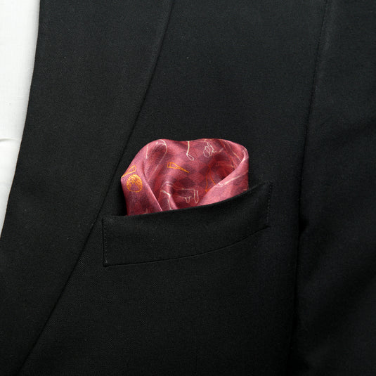 Chokore Red Golf Print Silk Pocket Square - Sporty Silks Range