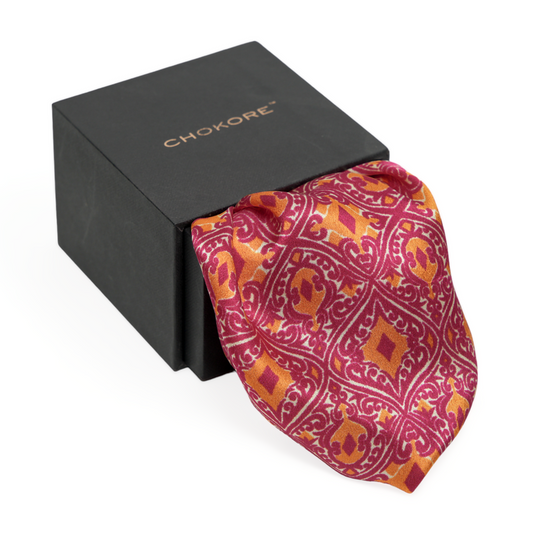 Chokore Crimson & Yellow Silk Pocket Square - Indian at Heart Range