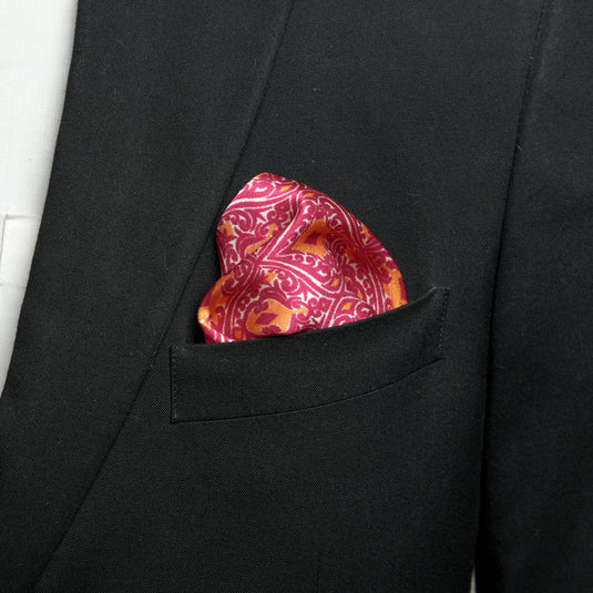 Chokore Crimson & Yellow Silk Pocket Square - Indian at Heart Range