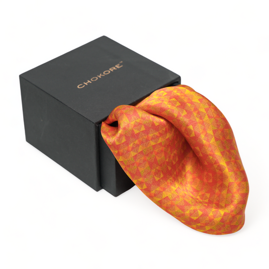 Chokore Mustard & Orange Silk Pocket Square - Plaids Range