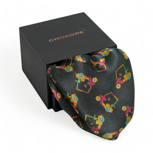 Chokore Dark Gray & Pink Golf Car Silk Pocket Square - Sporty Silks Range