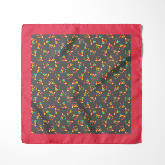 Chokore Dark Gray & Pink Golf Car Silk Pocket Square - Sporty Silks Range