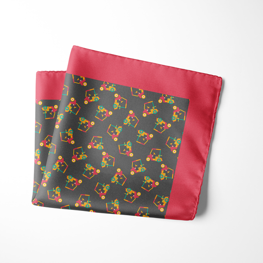 Chokore Dark Gray & Pink Golf Car Silk Pocket Square - Sporty Silks Range