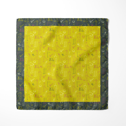 Chokore Citrine Golf Print Silk Pocket Square - Sporty Silks Range