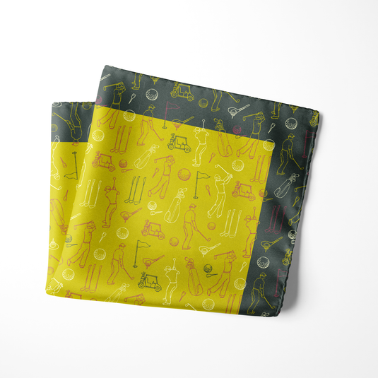 Chokore Citrine Golf Print Silk Pocket Square - Sporty Silks Range