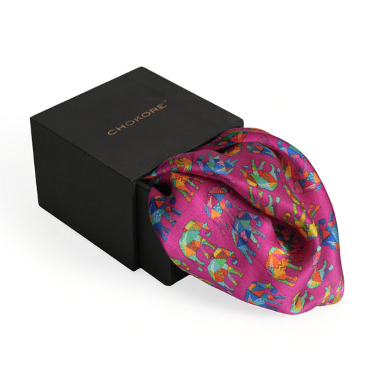 Chokore Pink Elephant Silk Pocket Square - Wildlife Range