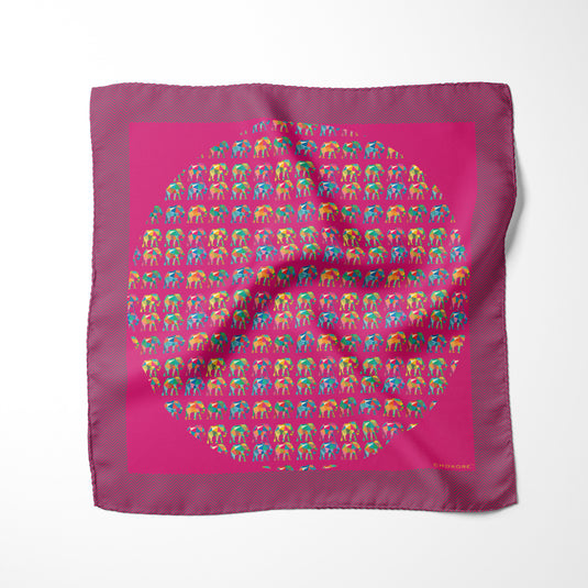Chokore Pink Elephant Silk Pocket Square - Wildlife Range