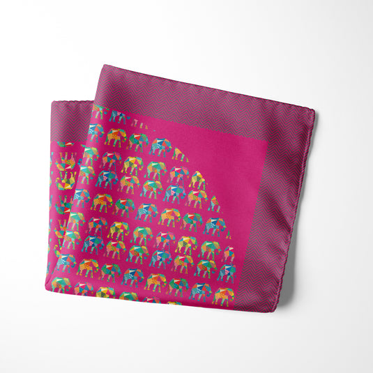 Chokore Pink Elephant Silk Pocket Square - Wildlife Range
