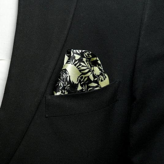 Chokore Black & Off-White Animal print Silk Pocket Square - Wildlife Range