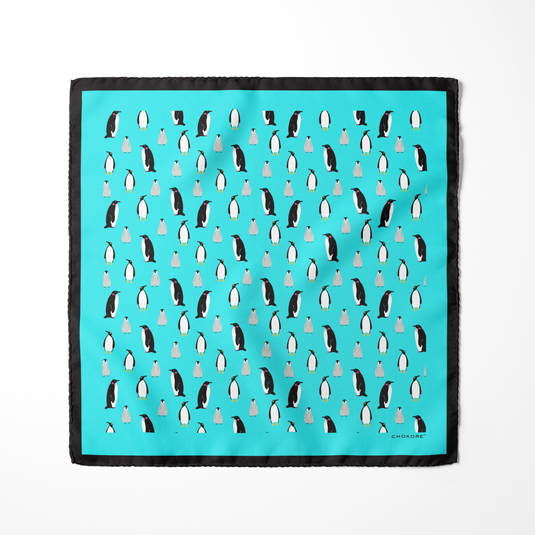 Chokore Turquoise Baby Penguin Silk Pocket Square - Wildlife Range