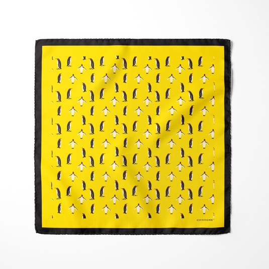 Chokore Yellow Baby Penguin Silk Pocket Square - Wildlife Range