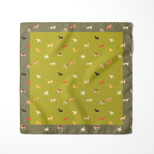 Chokore Olive Canine Silk Pocket Square - Wildlife Range