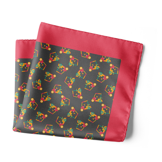 Chokore Dark Gray & Pink Golf Car Silk Pocket Square - Sporty Silks Range