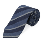 Chokore Flat White - Pocket Square Chokore Stripes (Navy, Blue & Silver) Necktie