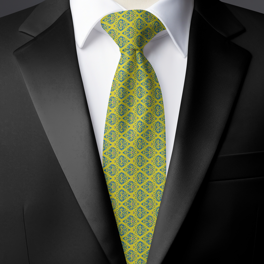 Chokore Lime Green & Blue Silk Necktie - Indian at Heart Collection