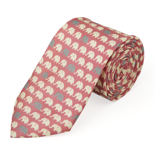Chokore Pink Elephants Silk Necktie - Wildlife Collection