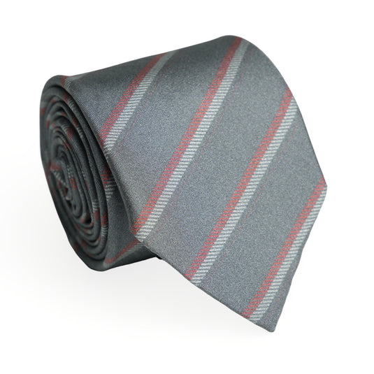 Chokore Grey with Stripes Silk Necktie - Plaids Collection