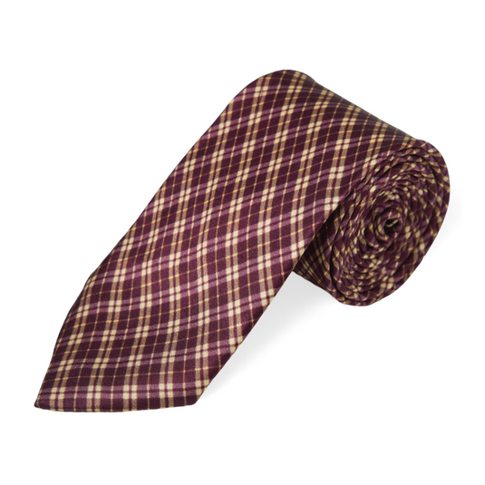 Chokore Brick Red & Beige Tartan Silk Necktie - Plaids Collection