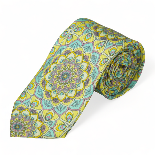 Chokore Lemon & Sea Green Silk Tie - Indian at Heart line