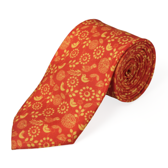 Chokore Red & Orange Silk Necktie - Wildlife Collection