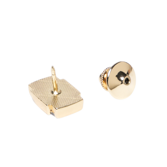 Gold & Pearl Rectangular Brass Tie Tack – Elegant Classic Accessory