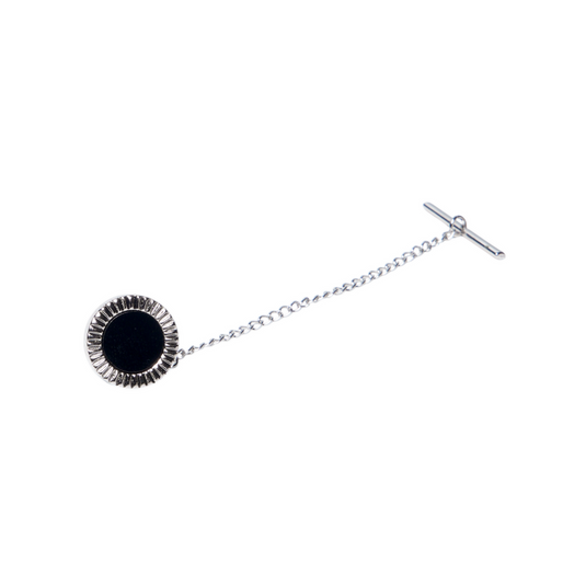 Silver Sunburst Black Stone Tie Tack – Timeless Formal Flair